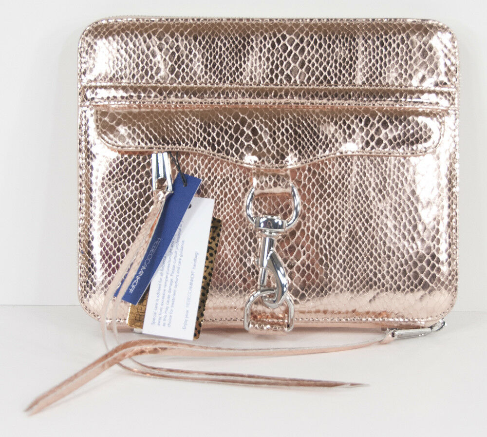 Rebecca Minkoff MAC Rose Gold Shine Snake Embossed Leather iPad Case Folio NWT