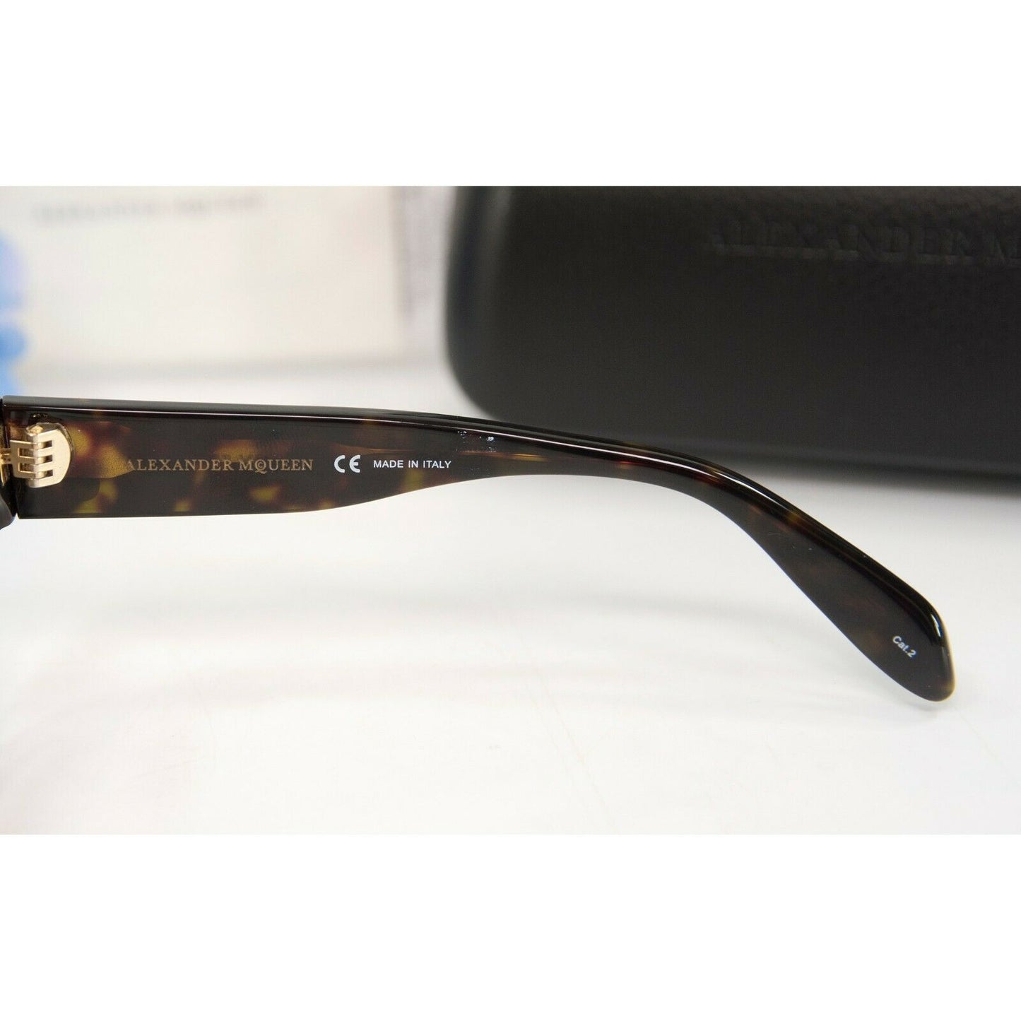 Alexander McQueen Tortoise Logo Cat Eye Studded Acrylic Sunglasses NWT Case