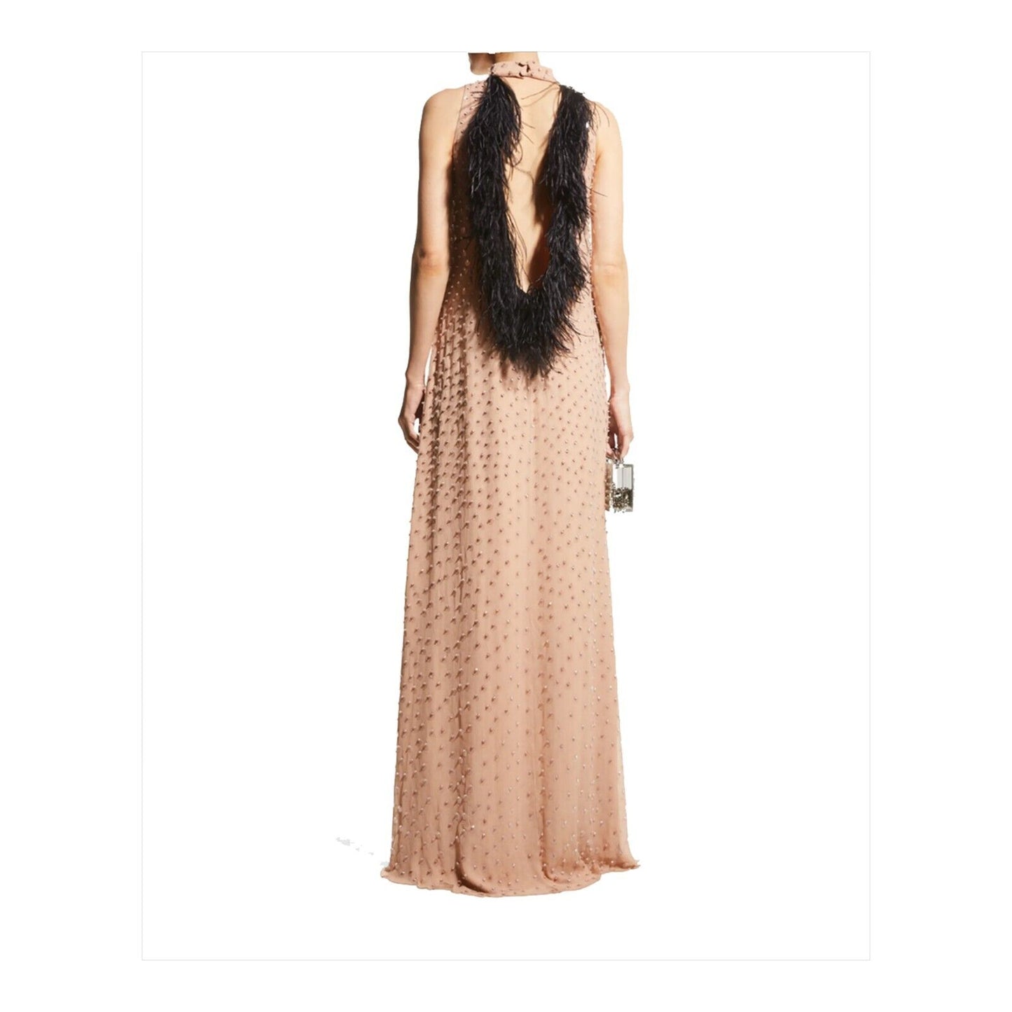 Alexis Kaza Blush Crystal Encrusted Feather Open Back Silk Gown XS NWT $3674