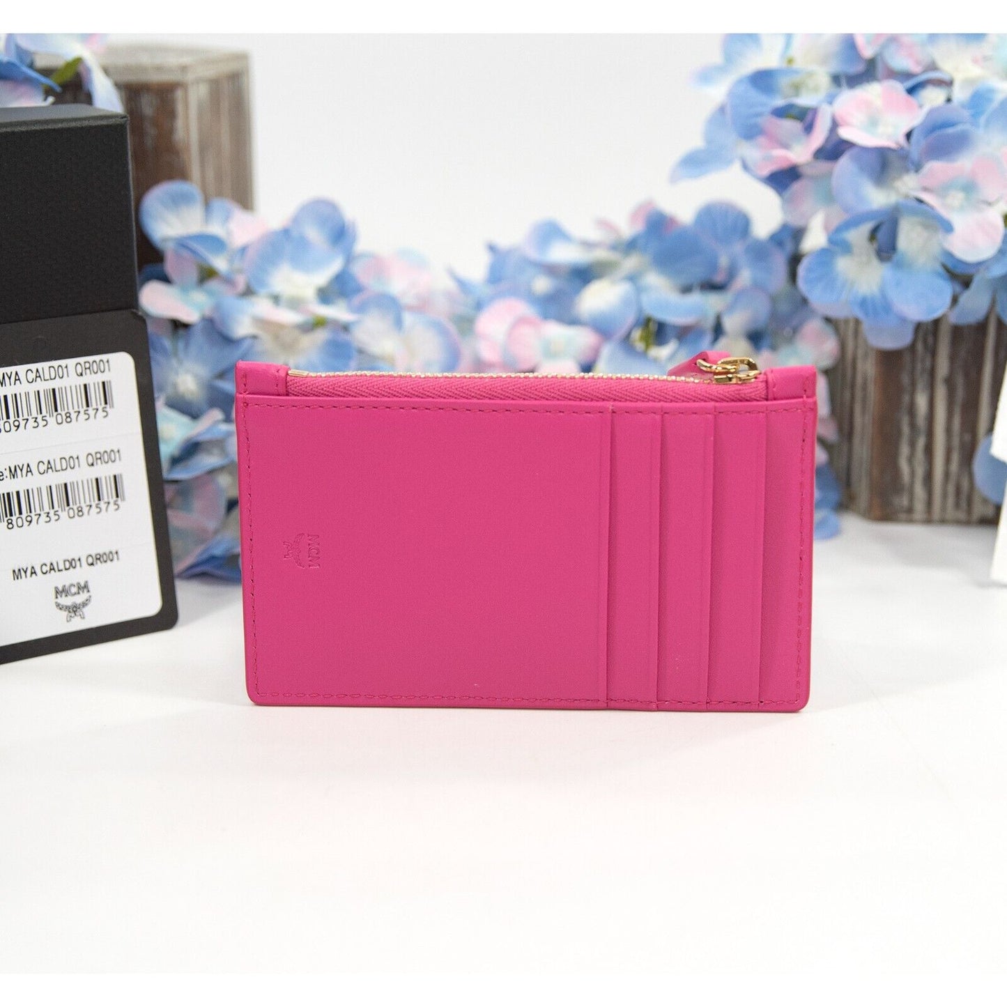 MCM Mode Travia Card Case Fuchsia Purple Zip Card Case Mini Wallet NWT