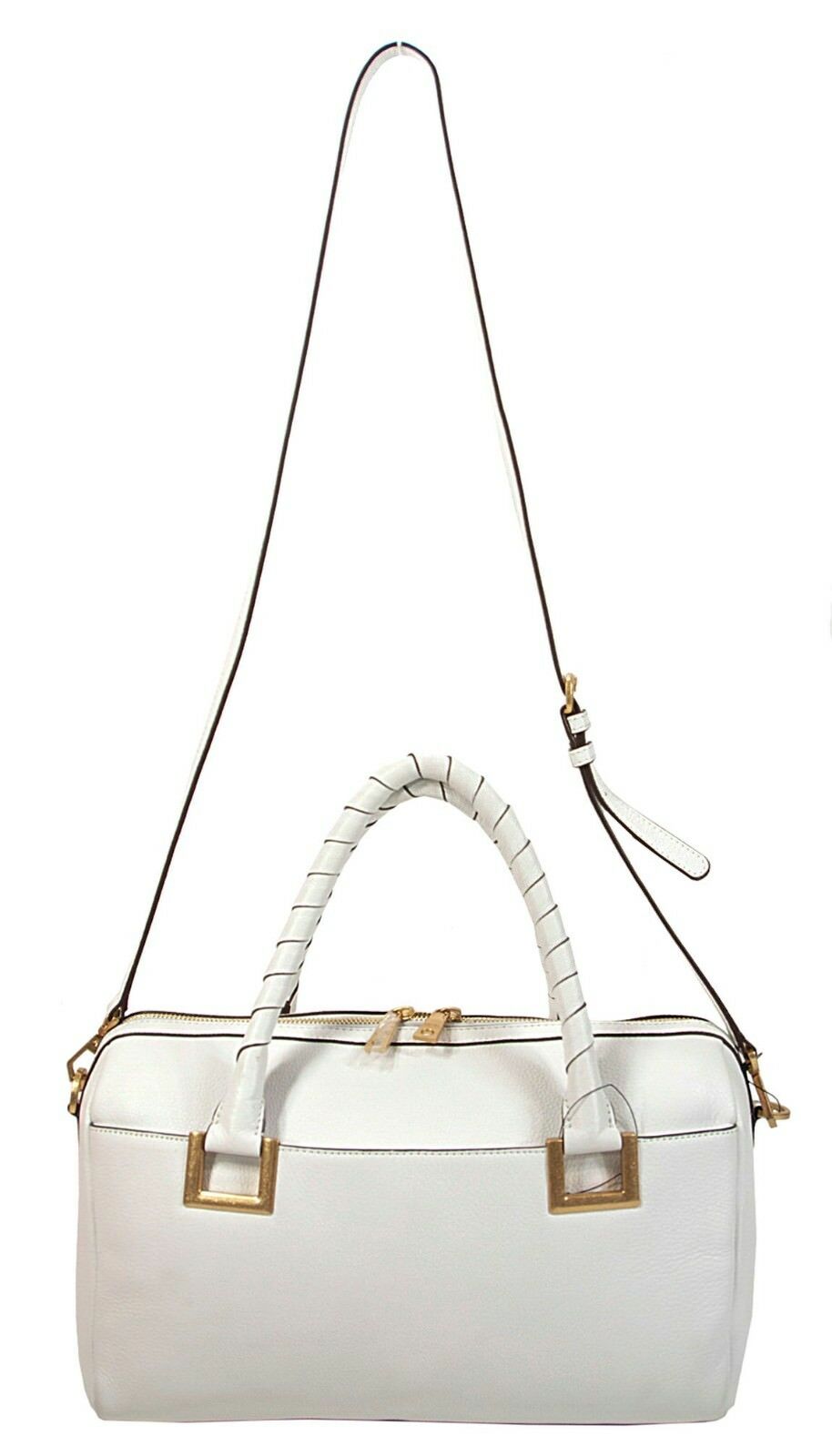 DKNY Crosby White Leather Satchel Large Gold Hardware with Rolled Handles NWT
