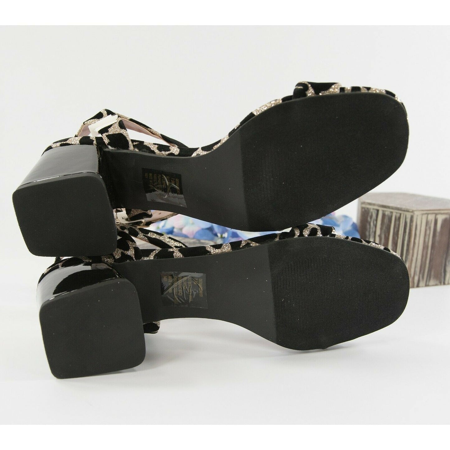 Betsey Johnson Deena Gold Leopard Ankle Strap Chunky Block Heels 7.5 NIB