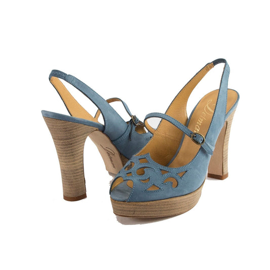 Delman Sahara Blue Suede Mary Jane Cut Out Platform Sandal Heels 9