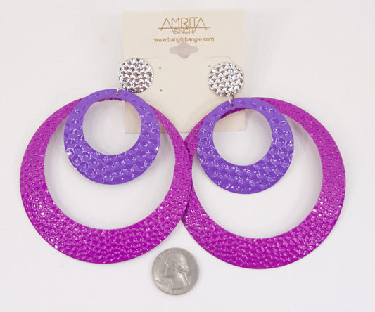 Amrita Singh Beyonce Pink Purple Hammered Huge Hoop Earrings ERC 1506 NWT