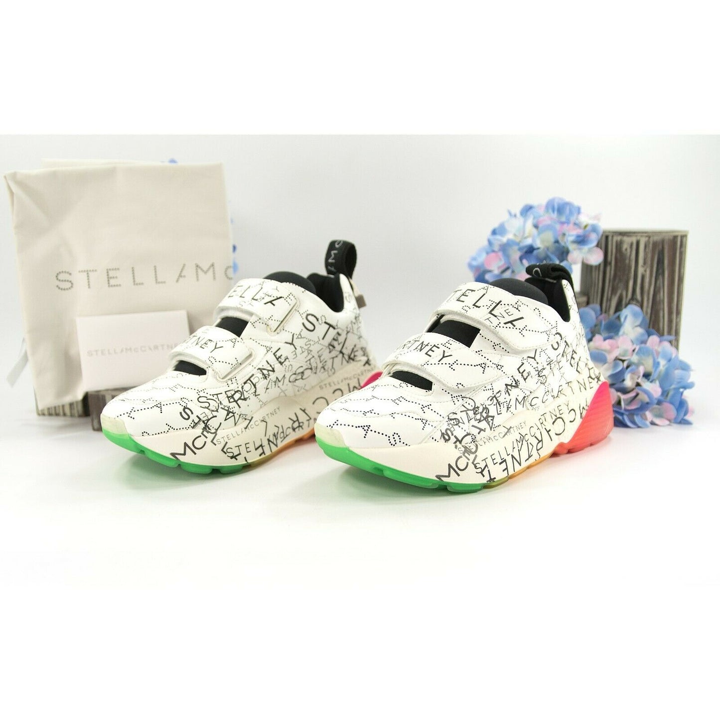 Stella McCarney Graffiti Rainbow Oversize Vegan Leather Sneakers 37 NIB