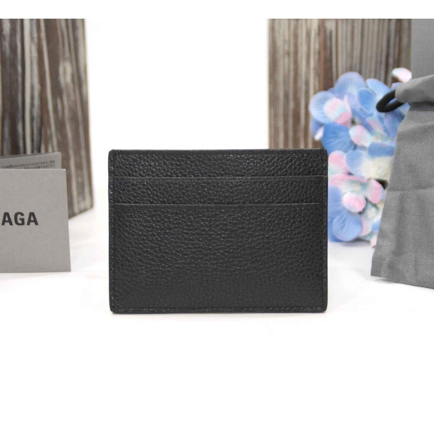 Balenciaga Black Leather Leather Logo City Card Case Mini Wallet NWT
