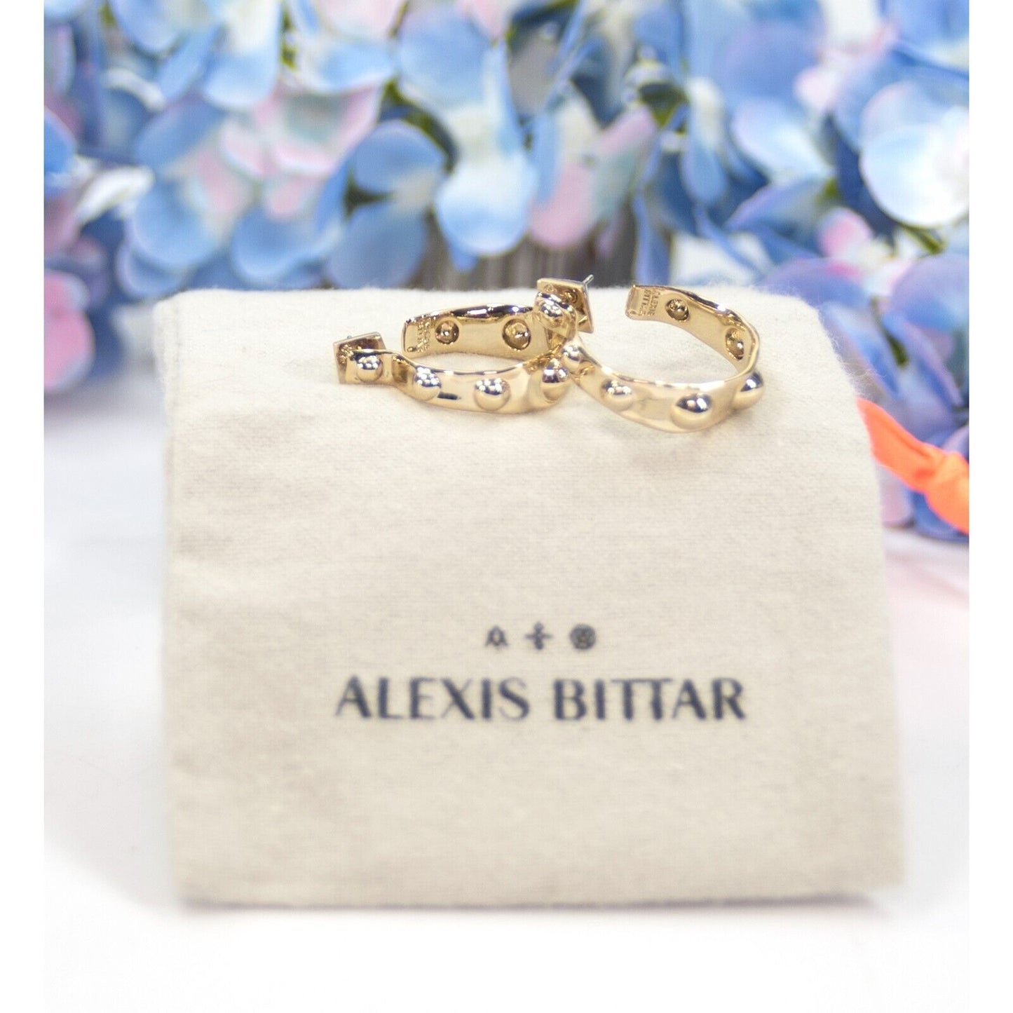 Alexis Bittar Crumpled Metal Medium Gold Plated Hoop Earrings NWT