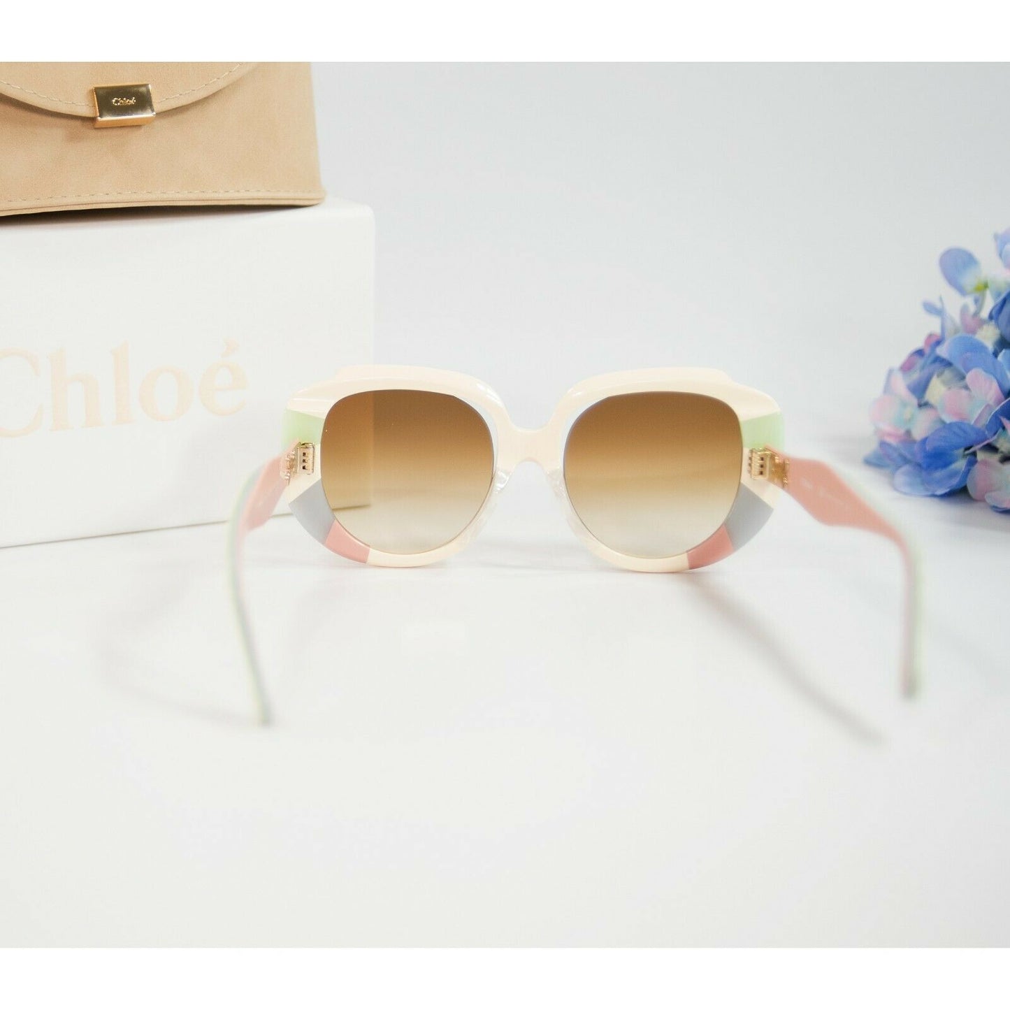 Chloe CE7488 Pastel Gold Oversized Butterfly Logo Acrylic Sunglasses NWT Case
