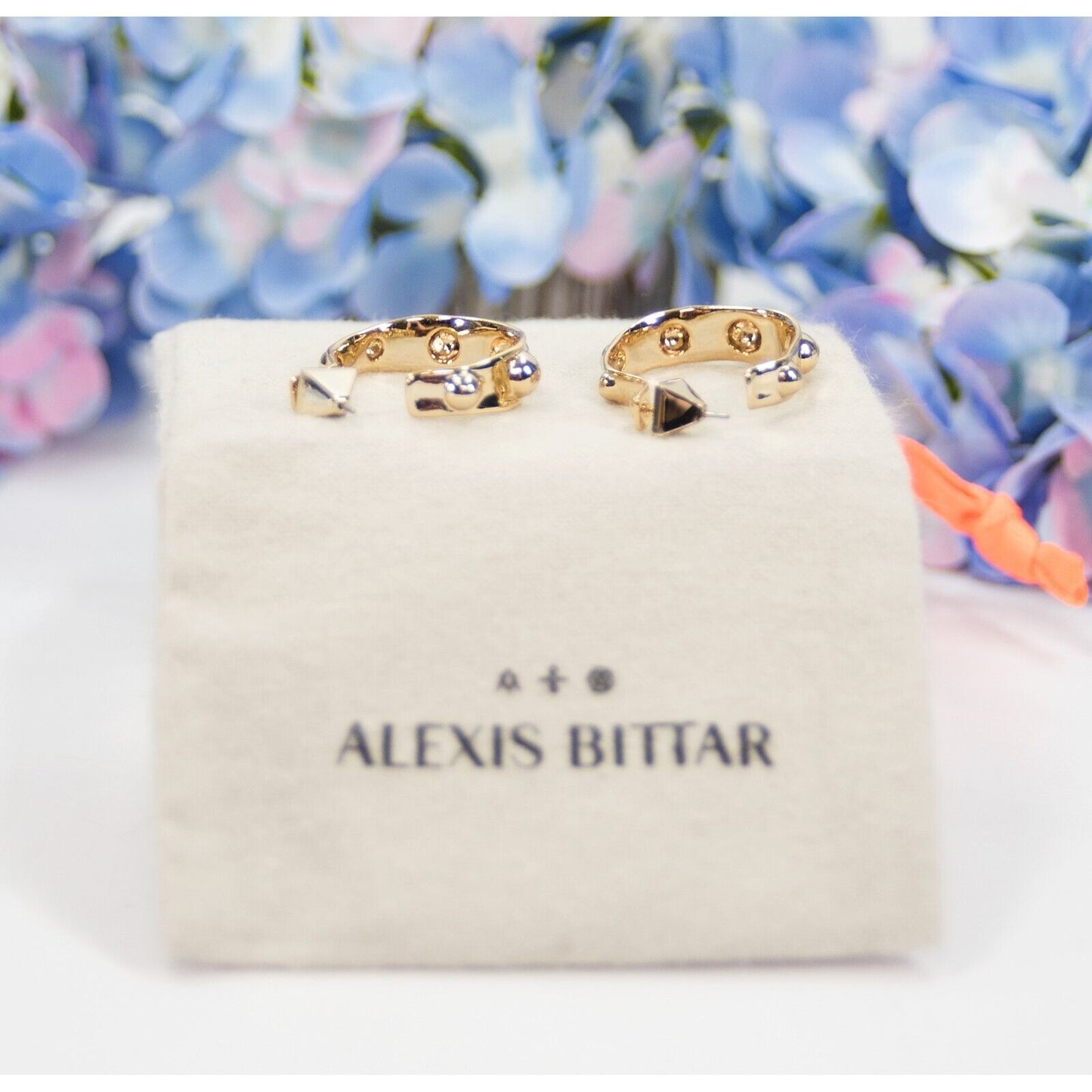 Alexis Bittar Crumpled Metal Medium Gold Plated Hoop Earrings NWT