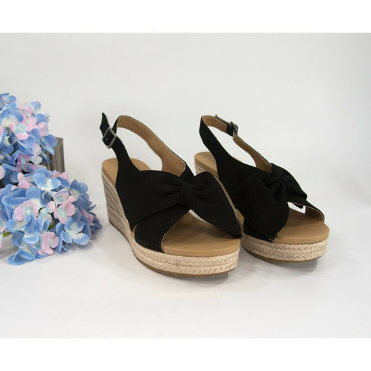 Ugg Camilla Black Suede Bow Front Wedge Heels Sz 8.5 NIB