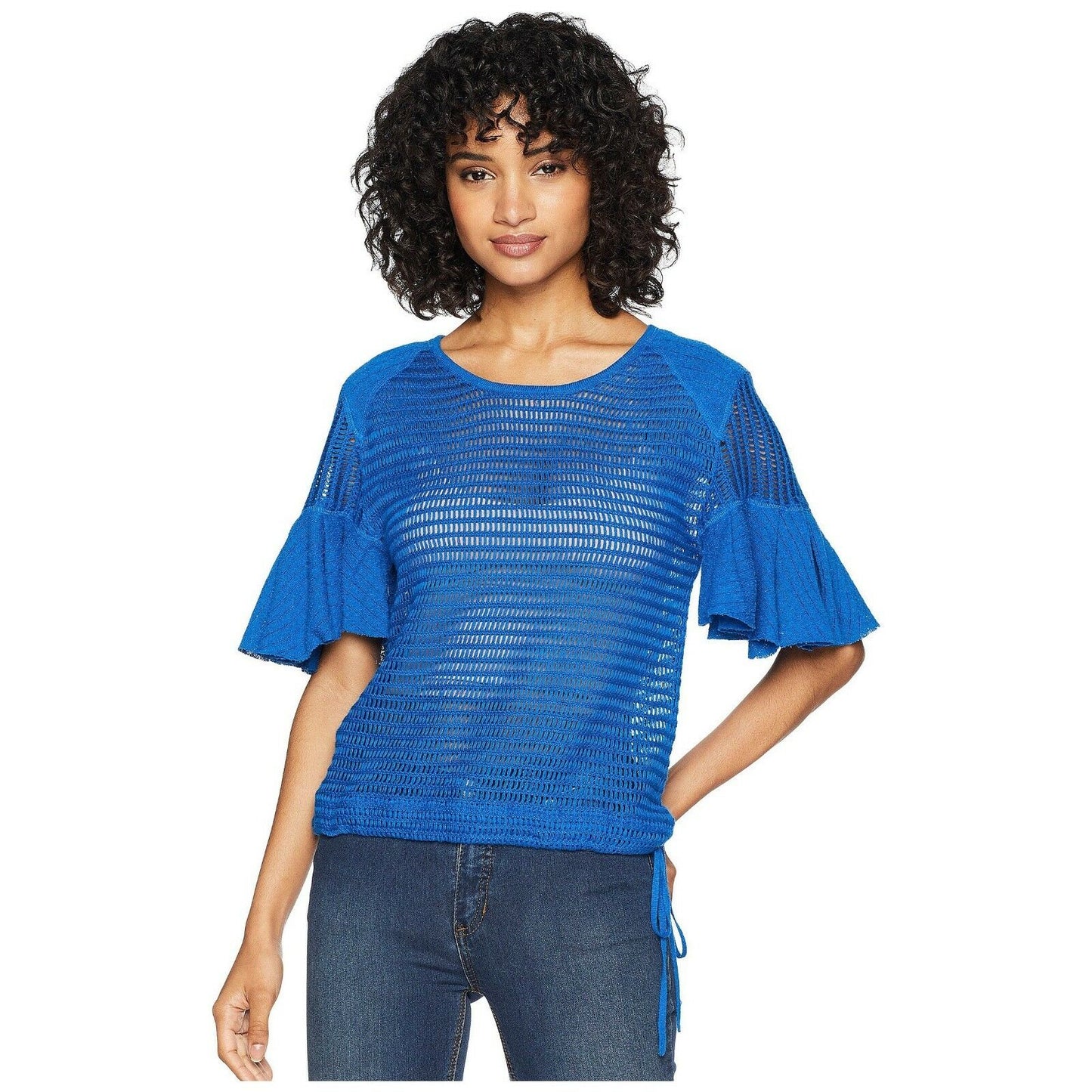 Free People F Babes Only Lasting Laguna Blue Flutter Sleeve Open Knit Top XS NWT