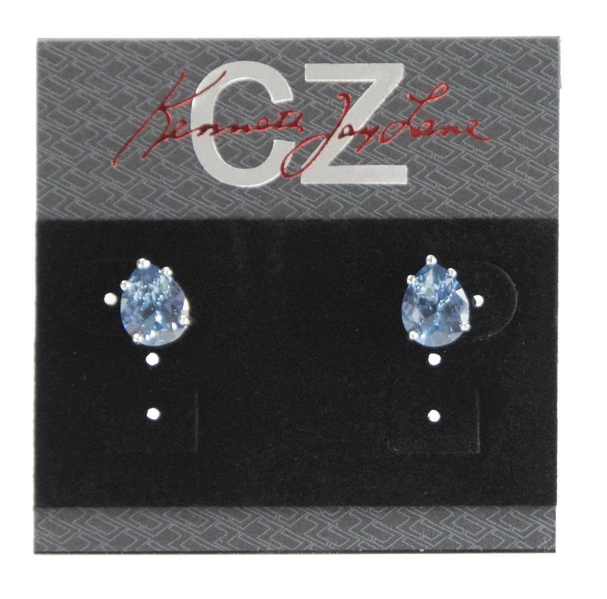 CZ Kenneth Jay Lane Silver Aqua Pear Stud Earrings KE696AQSI NWT