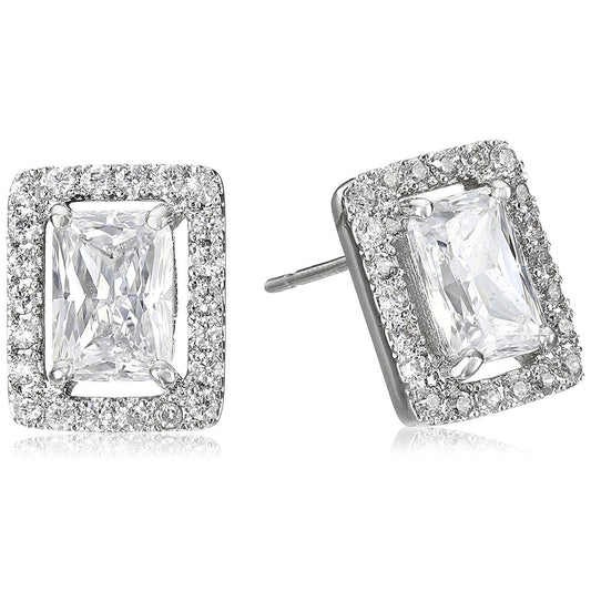 CZ Kenneth Jay Lane Rhodium Framed Emerald CZ Stud Earrings NWT