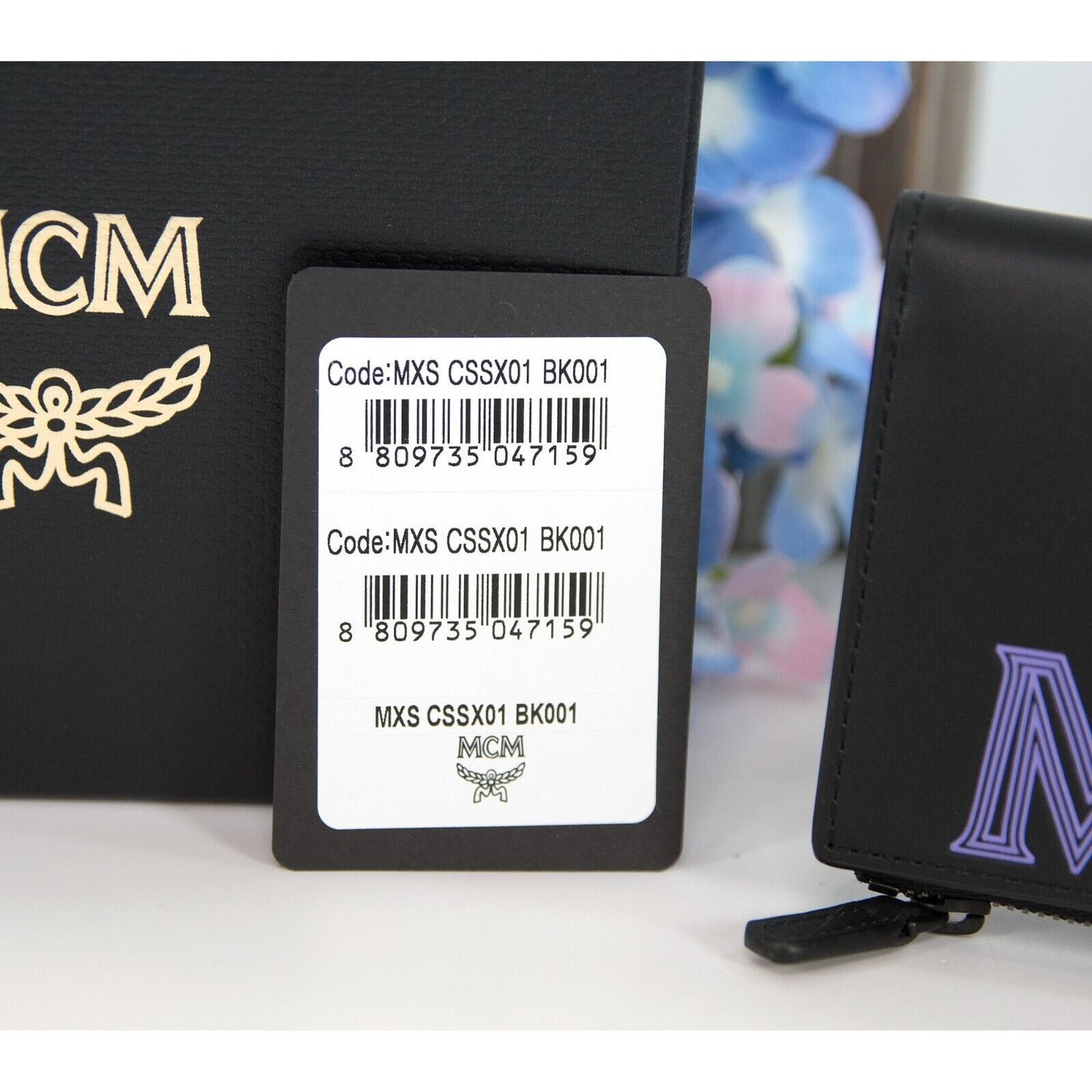 MCM Color Splash Black Dahlia Purple Leather Bifold Compact Wallet NWT