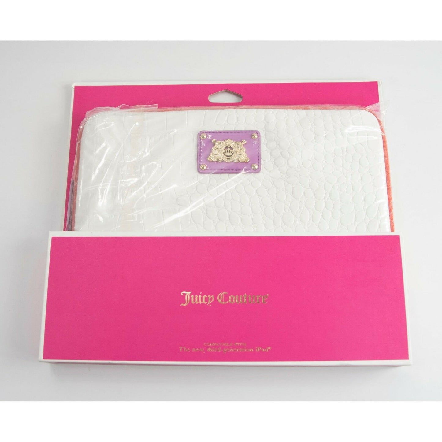 Juicy Couture White Croc Faux Leather Zip Around Tablet iPad Case Sleeve