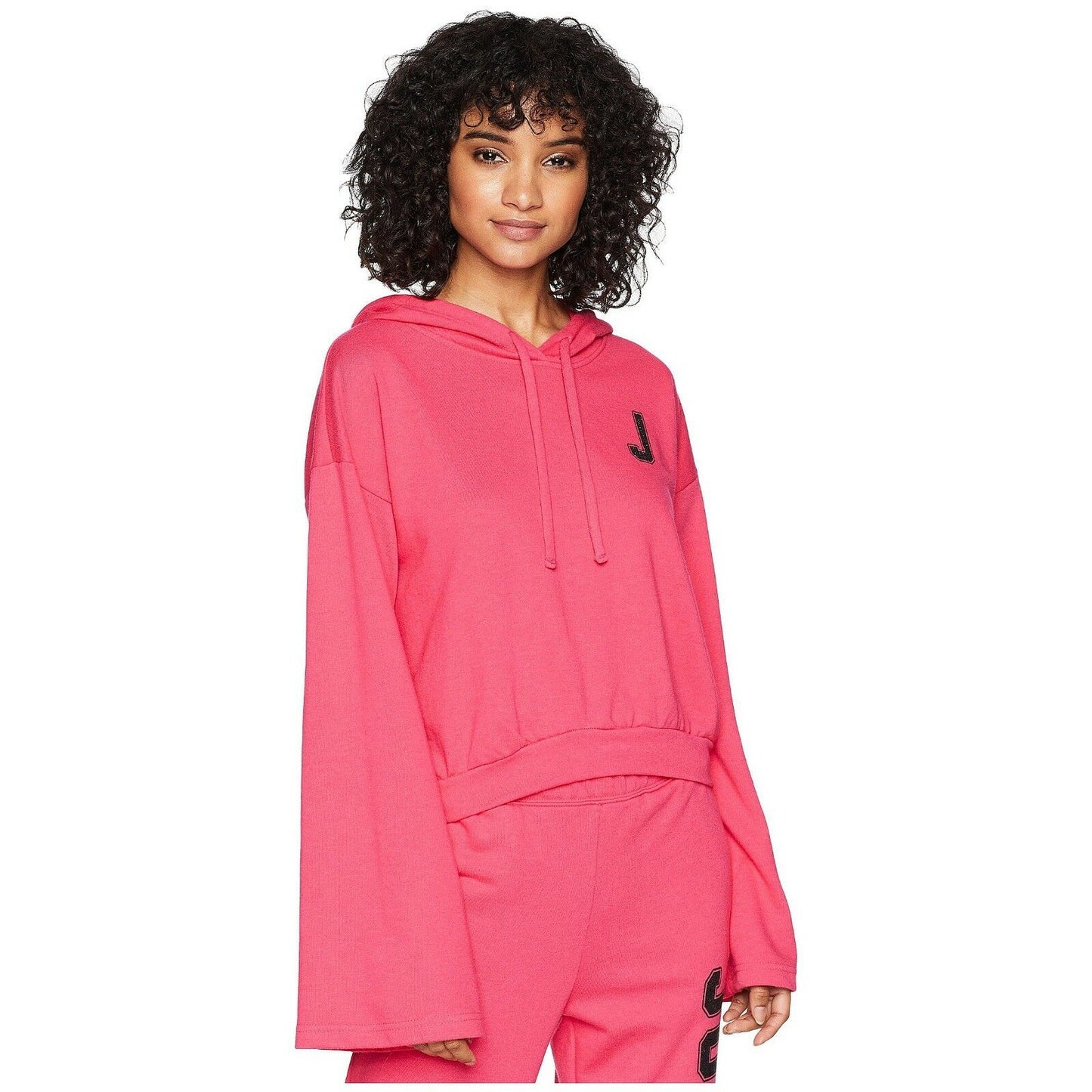 Juicy Couture Raspberry Sorbet Glitter French Terry Pullover Wide Sleeve Hoodie