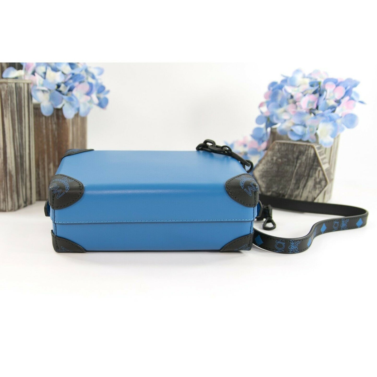 MCM Vallarta Blue Leather Soft Berlin Mini Convertible Crossbody Bag NWT