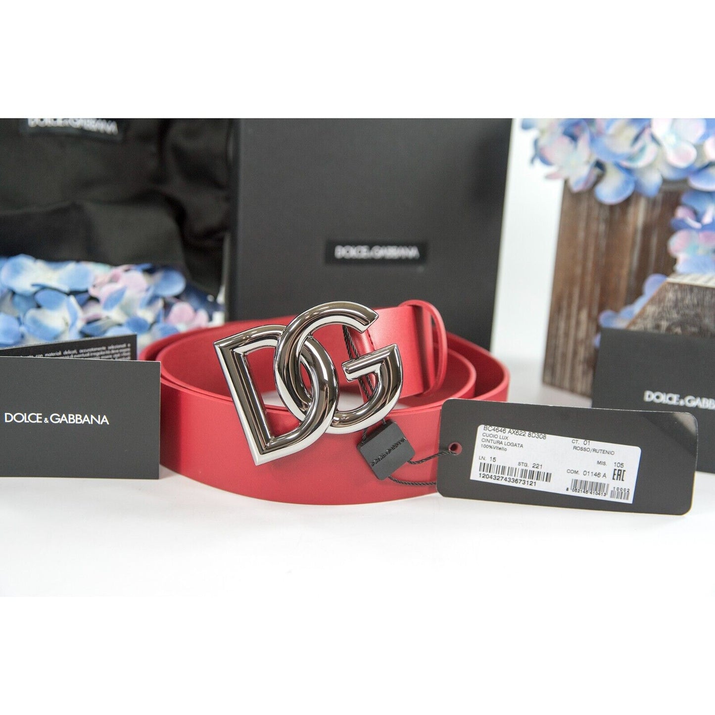 Dolce&Gabbana Red Leather 1.5 inch Logo Buckle Belt 105 42 NWT