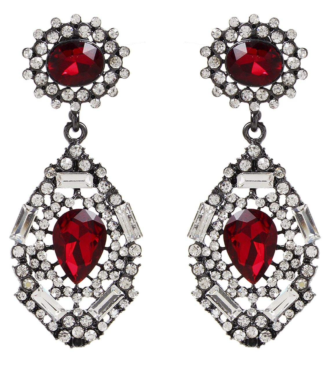 Amrita Singh Victorian Ruby Crystal Statement Double Drop Earrings ERC 1682 NWT