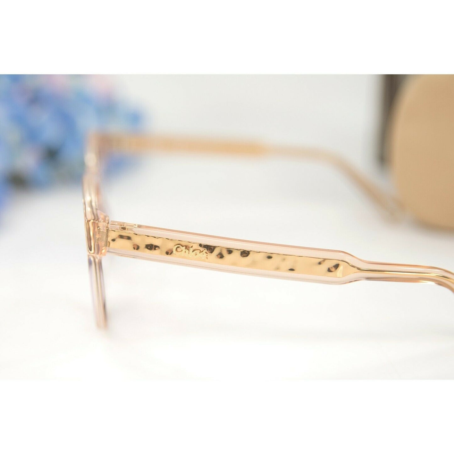 Chloe CE753S Peach Gold Gradient Purple Acrylic Metal Logo Sunglasses NWT Case