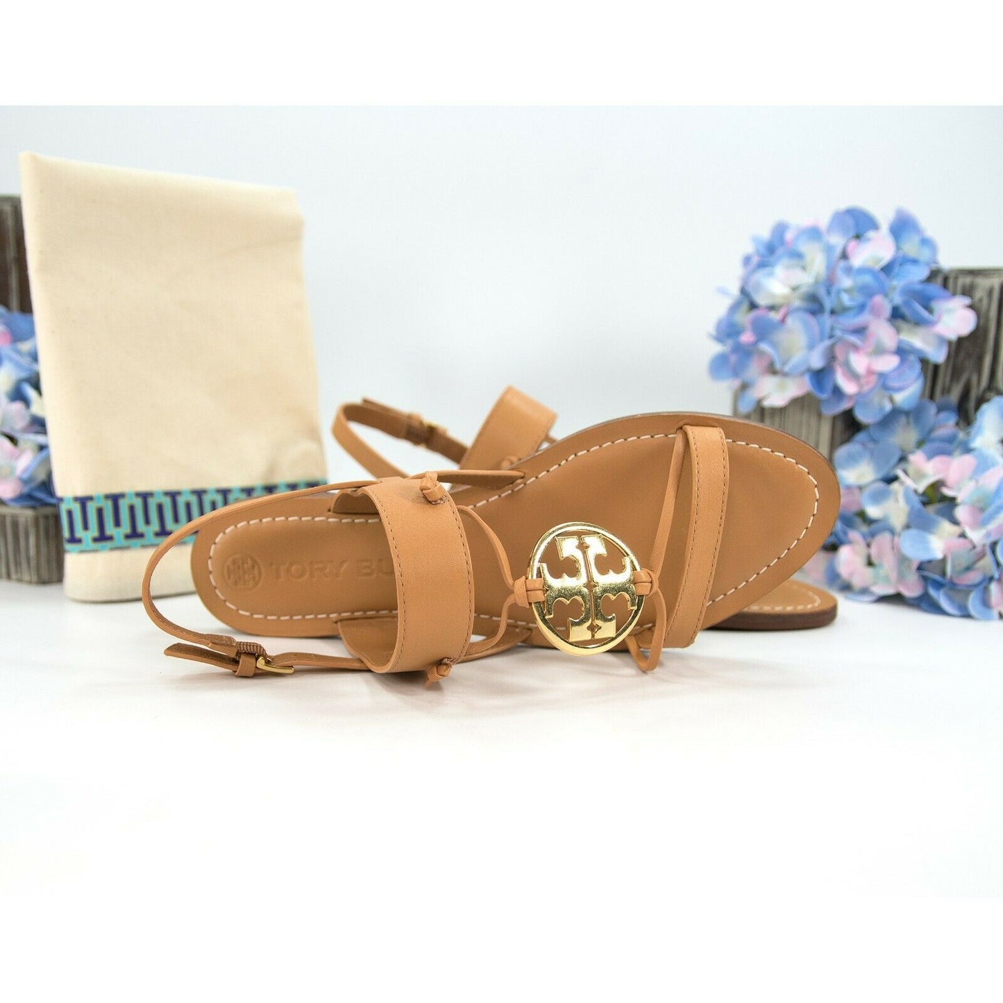Tory Burch Camello Leather Miller Thong Sandals Size 6.5 NIB