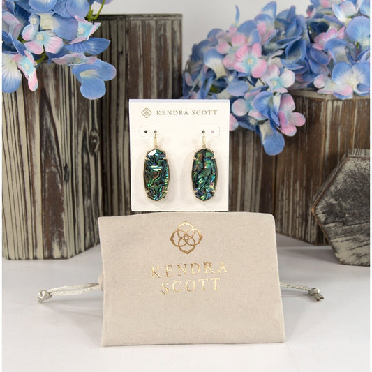 Kendra Scott Elle Faceted Blue Abalone Statement Earrings NWT