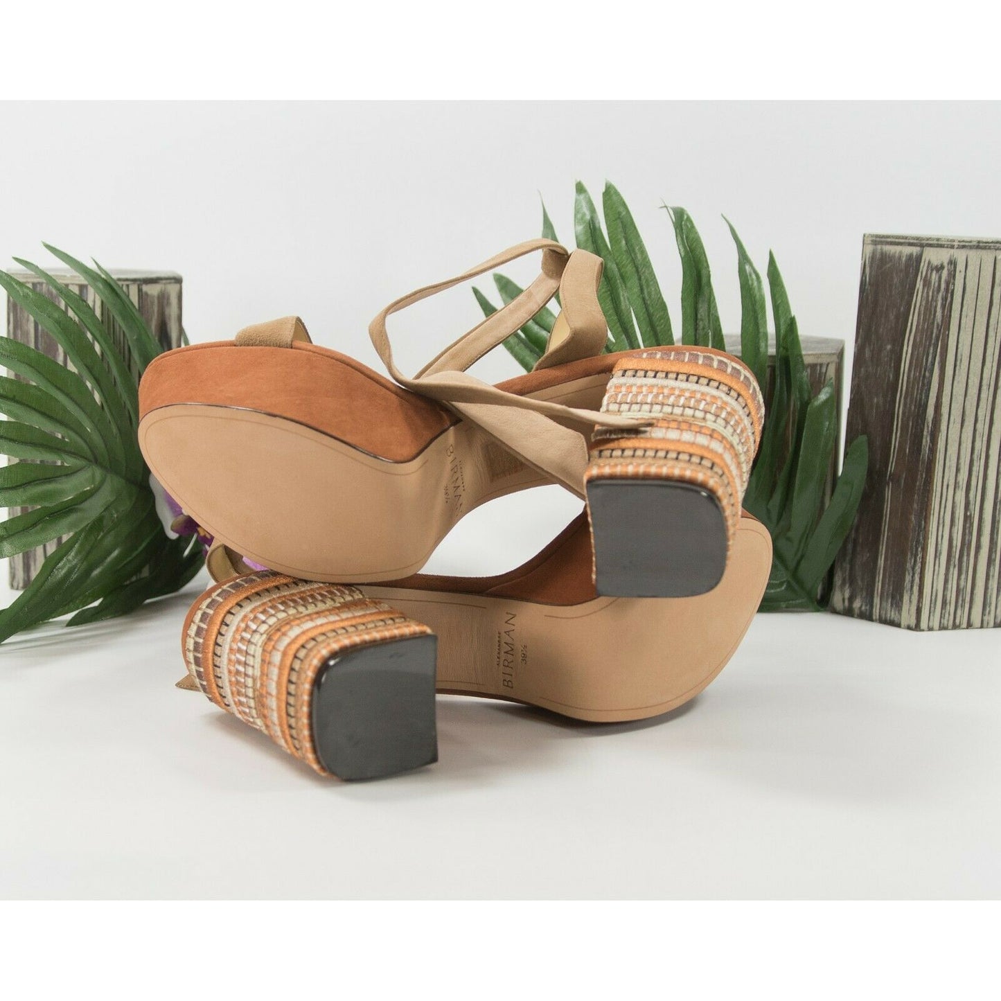 Alexandre Birman Noelle Suede Embroidery Heel Platform Sandals 39.5 9.5 NIB