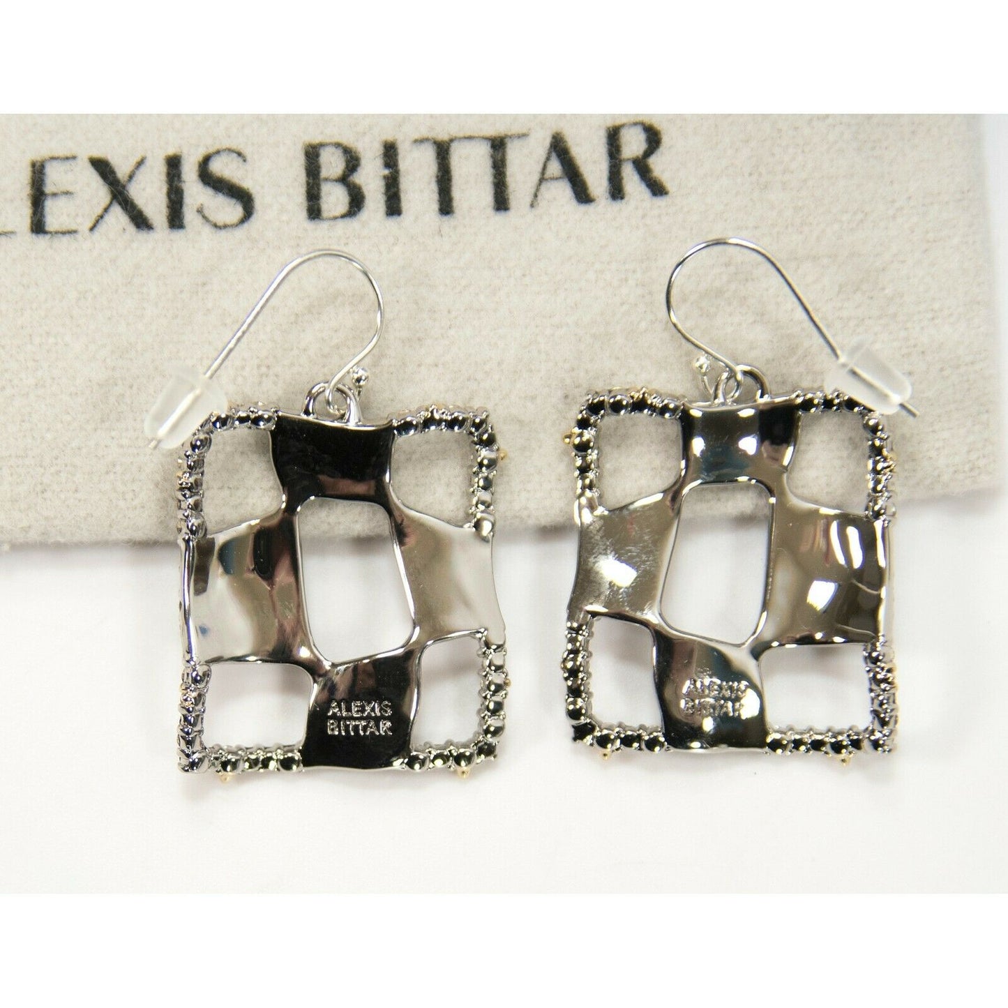 Alexis Bittar Crystal Modern Georgian Checkerboard Rhodium Drop Earrings NWT
