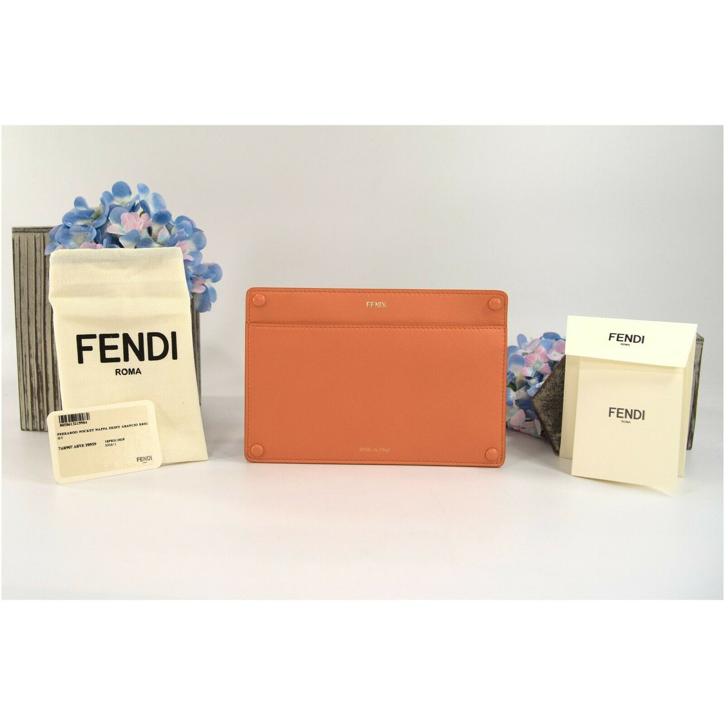 Fendi Peekaboo Pocket Large Coral Leather Flat Wallet Pouch NWT