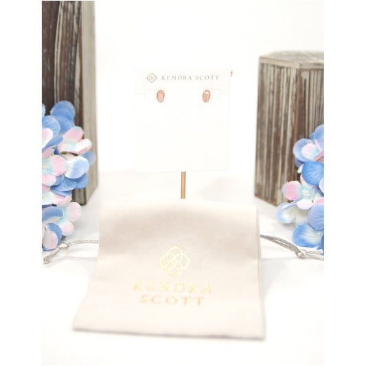 Kendra Scott Emilie Rose Quartz Rose Gold Micro Mini Stud Earrings NWT