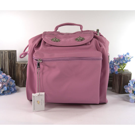 Mandarina Duck Mauve Pink Drawstring Utility Large Backpack Book Bag NWT