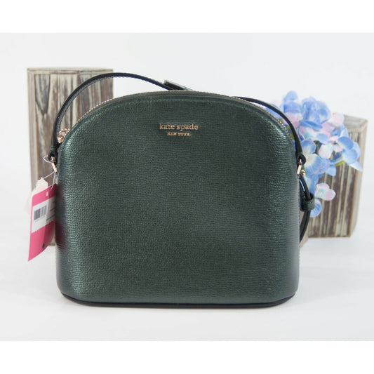 Kate Spade Sylvia Deep Evergreen Metallic Leather Medium Dome Crossbody Bag NWT