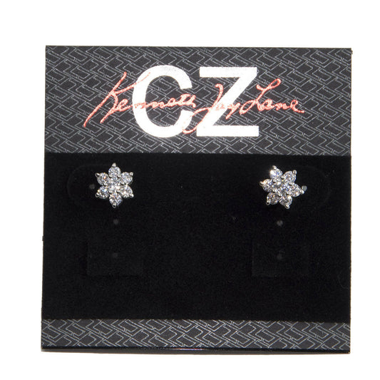 CZ by Kenneth Jay Lane Silver Flower Cluster Classic Stud Earrings KE433 NWT