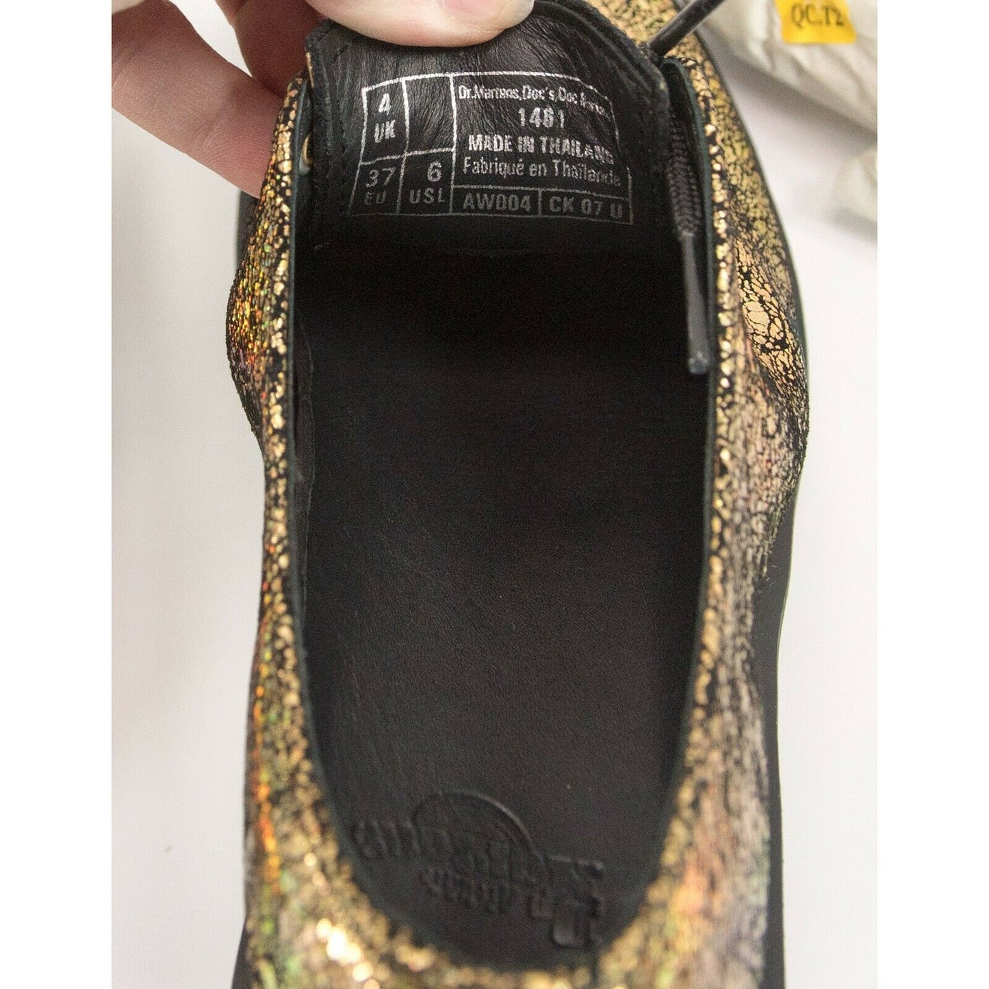 Dr. Martens Gold Iridescent Crackle Leather Oxford Lace Up Shoes Size 6 NIB