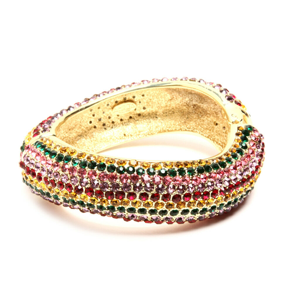 Amrita Singh Gold Rainbow Crystal Priscilla Wavy Hinged Bracelet BRC 119 NWT