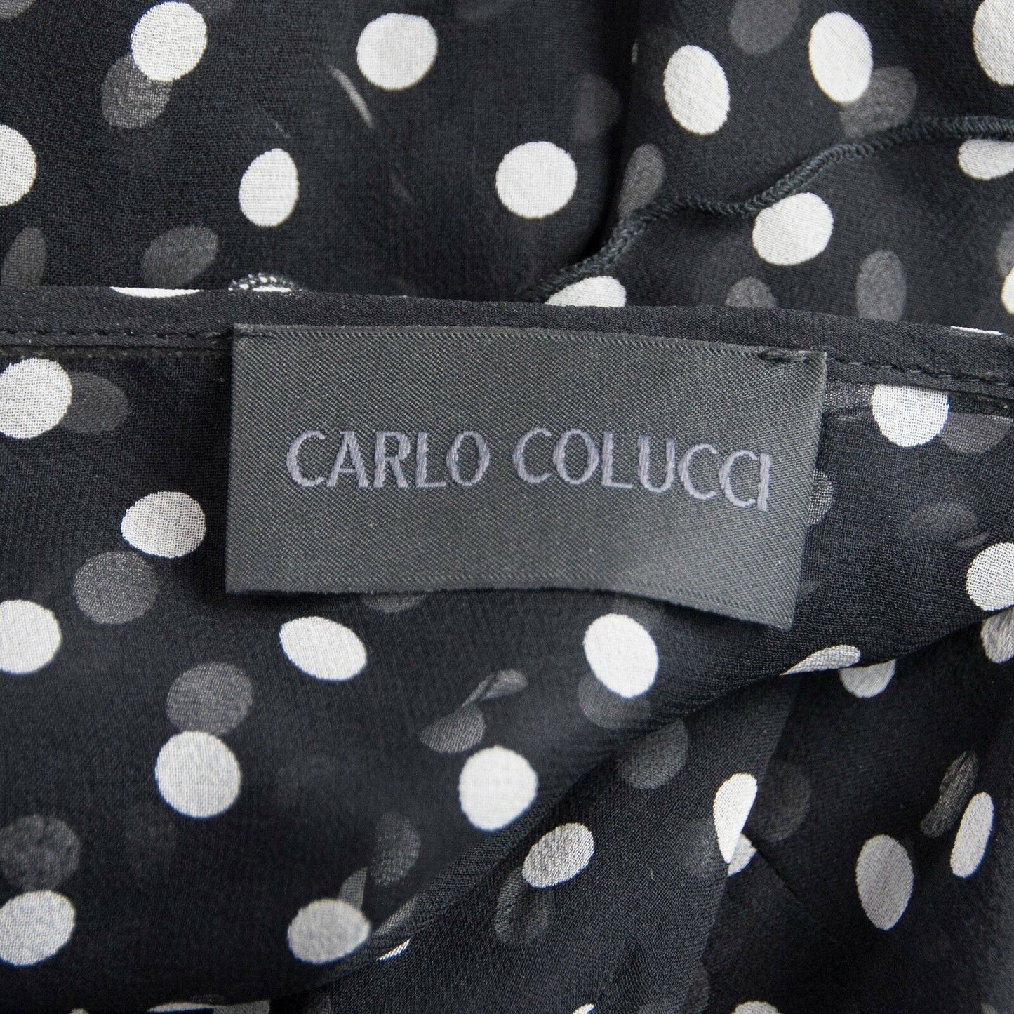 Carlo Colucci Silk Black Ruffle Tuxedo Polka Dot Blouse 38 Made in Italy RT $395