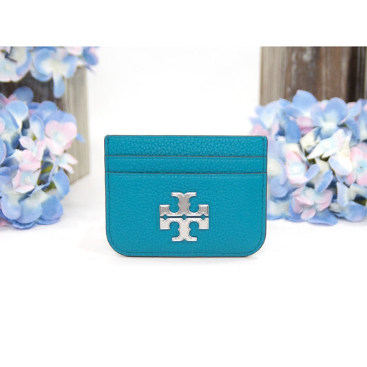 Tory Burch Transkei Blue Leather Eleanor Logo Card Case Mini Wallet NWT