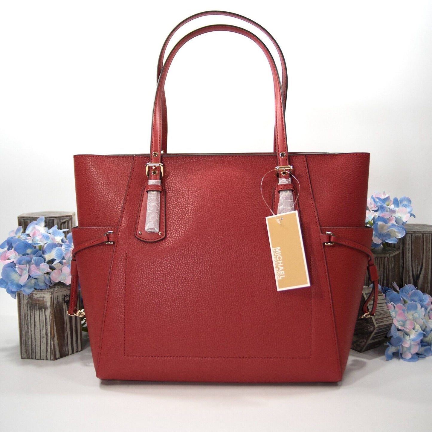 Michael Kors Flame Red Leather Voyager Medium Tote Bag NWT