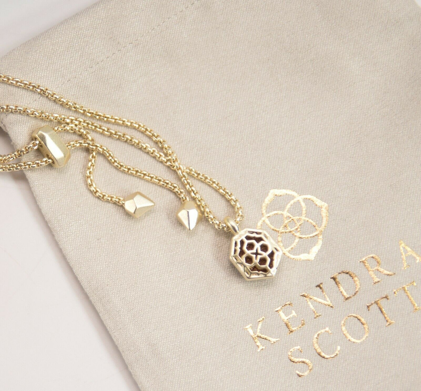 Kendra Scott Teo Gold Goldstone Pendant Long Necklace NWT