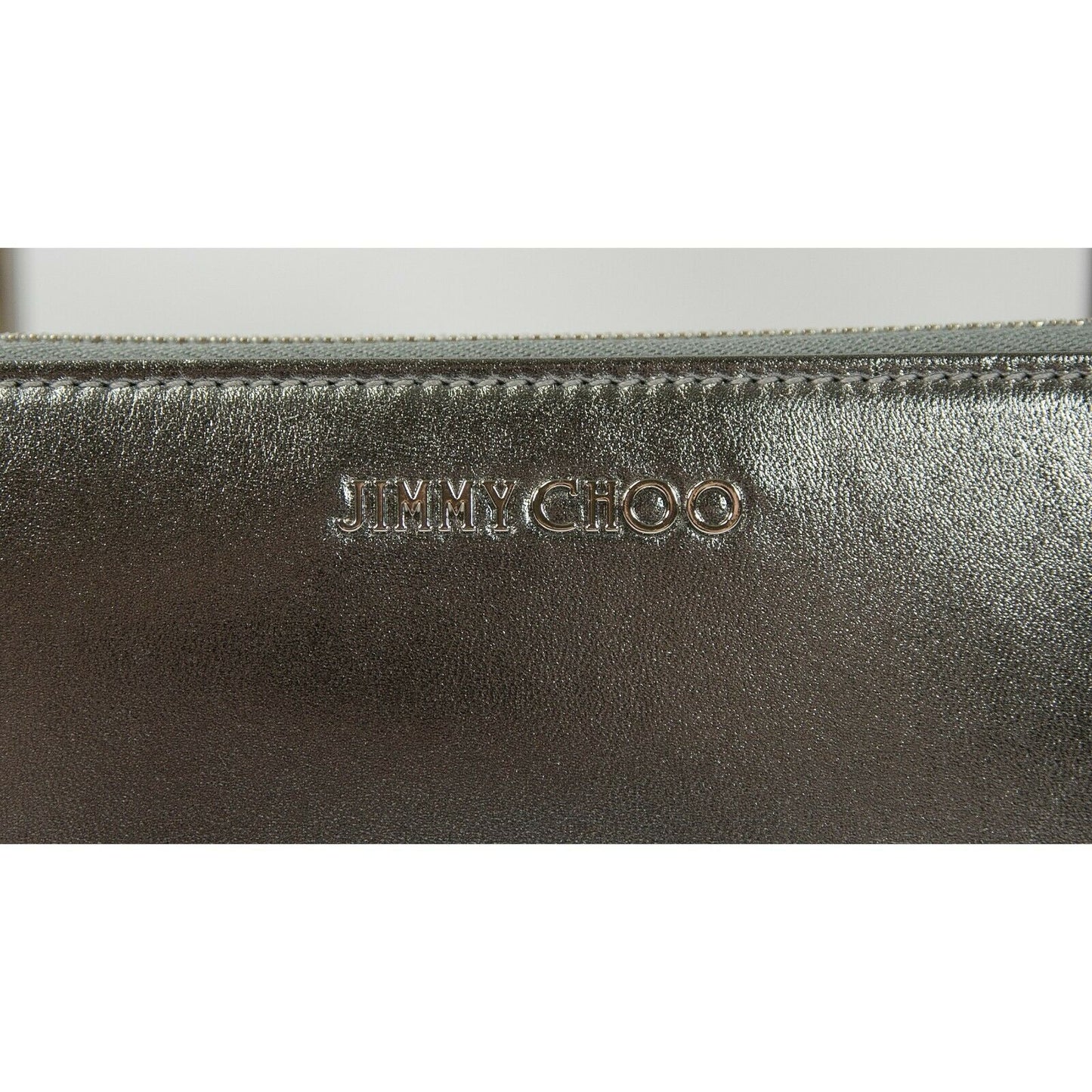 Jimmy Choo Gunmetal Metallic Leather Large Zip Around Continental Wallet NWT