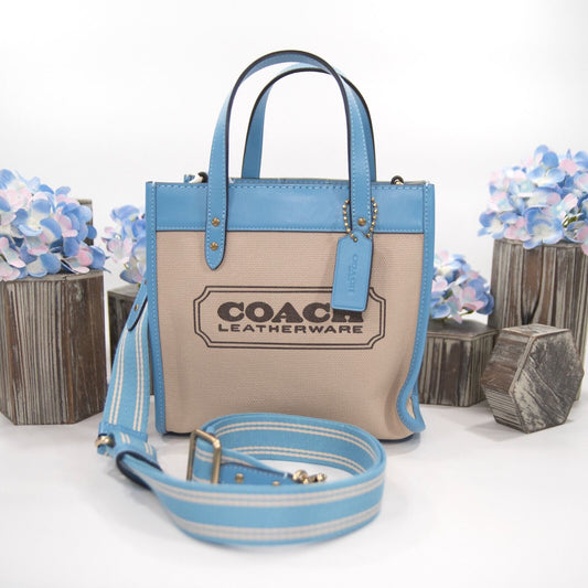 Coach Pool Leather Natural Canvas Field Tote 22 Bag NWT CH740