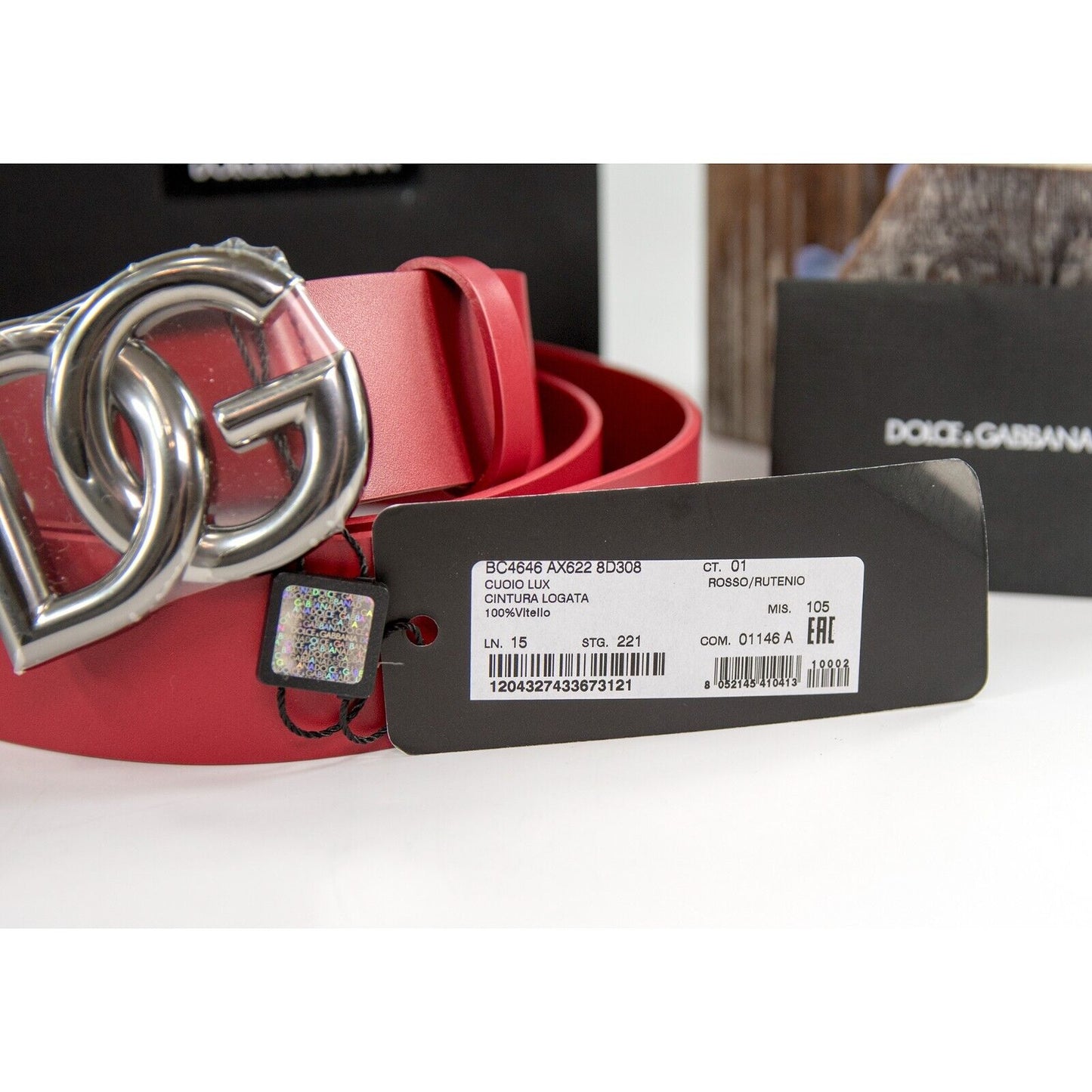 Dolce&Gabbana Red Leather 1.5 inch Logo Buckle Belt 105 42 NWT