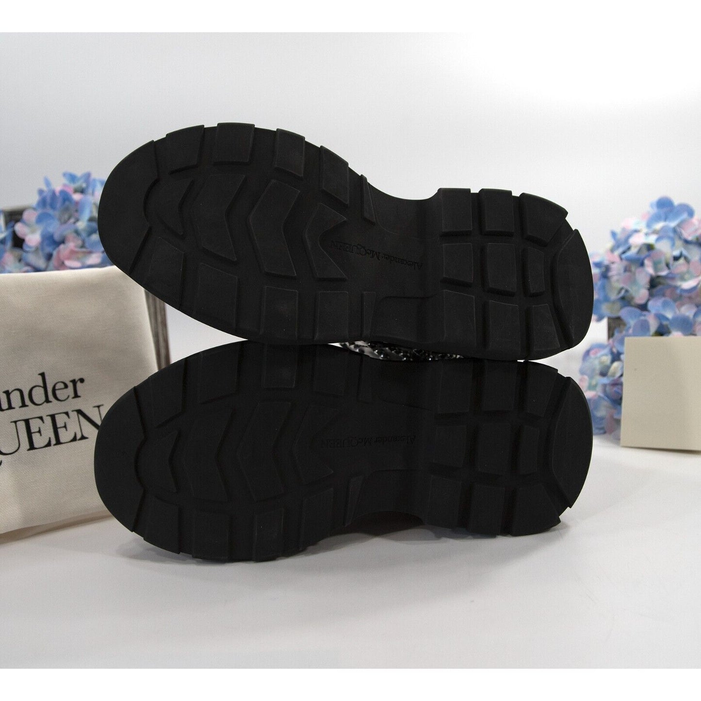 Alexander McQueen Tread Slick Studded Black Leather Lug Sole Boots 37 NIB