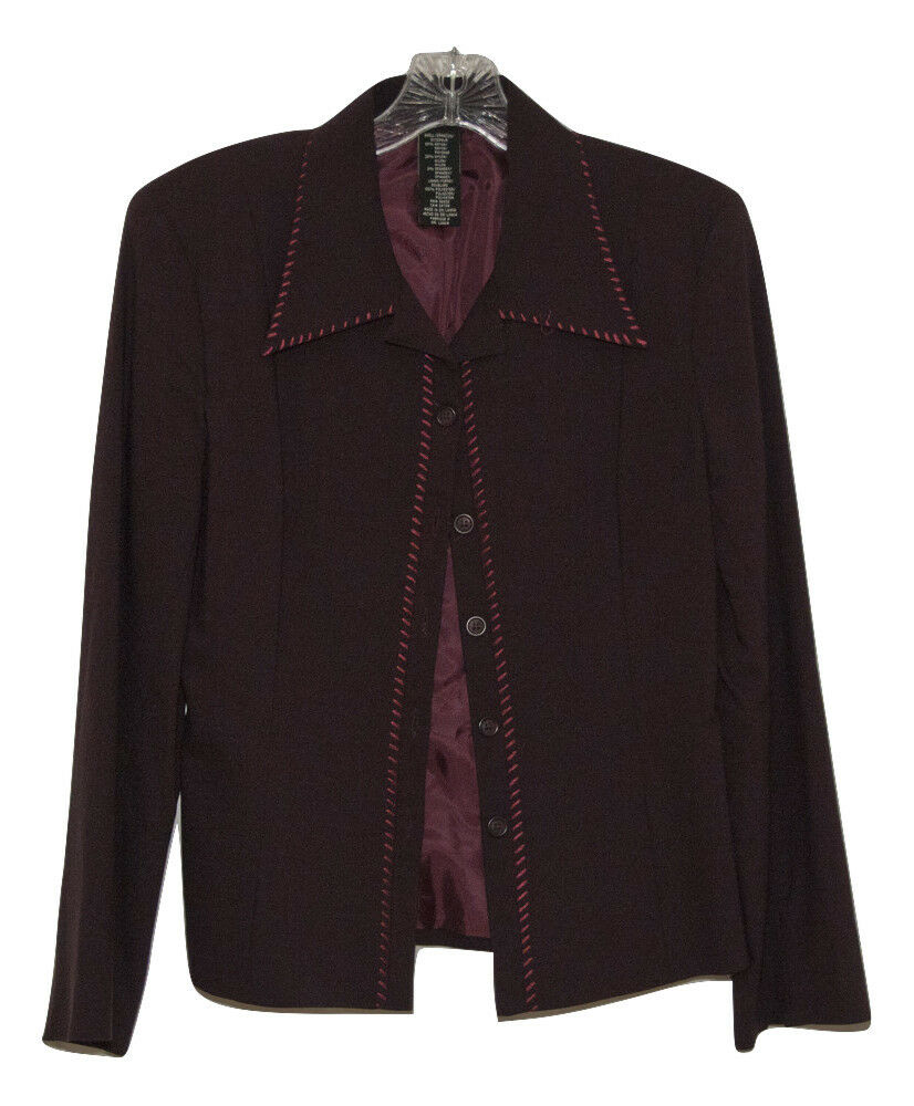Haggar Noir Prune Wine Purple Rayon Whipstitch Lined Blazer Jacket Size 8 EUC