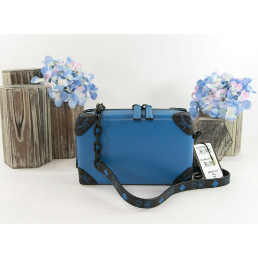 MCM Vallarta Blue Leather Soft Berlin Mini Convertible Crossbody Bag NWT