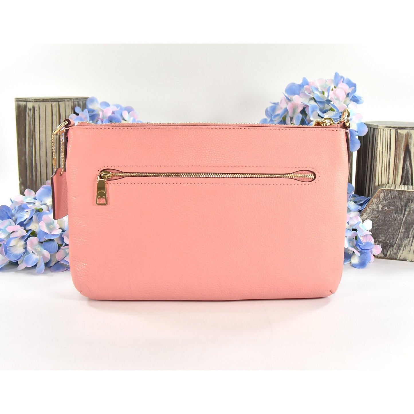 Coach Polly Candy Pink Pebbled Leather Turnlock Slim Crossbody Bag NWT