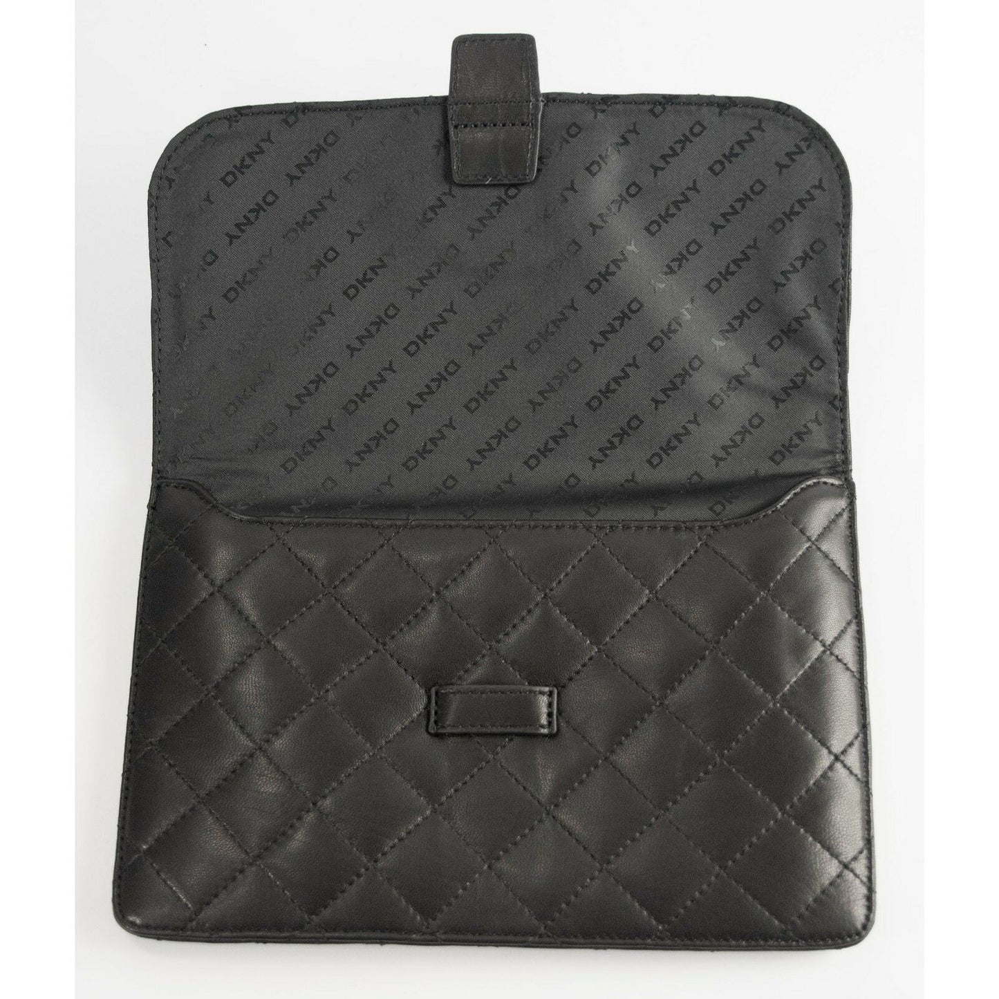 DKNY Quilted Nappa Black Leather Mini iPad Tablet Kindle Sleeve Clutch NWT