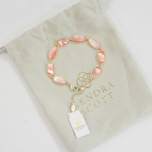 Kendra Scott Millie Peach Mother of Pearl Gold Chain Bracelet NWT
