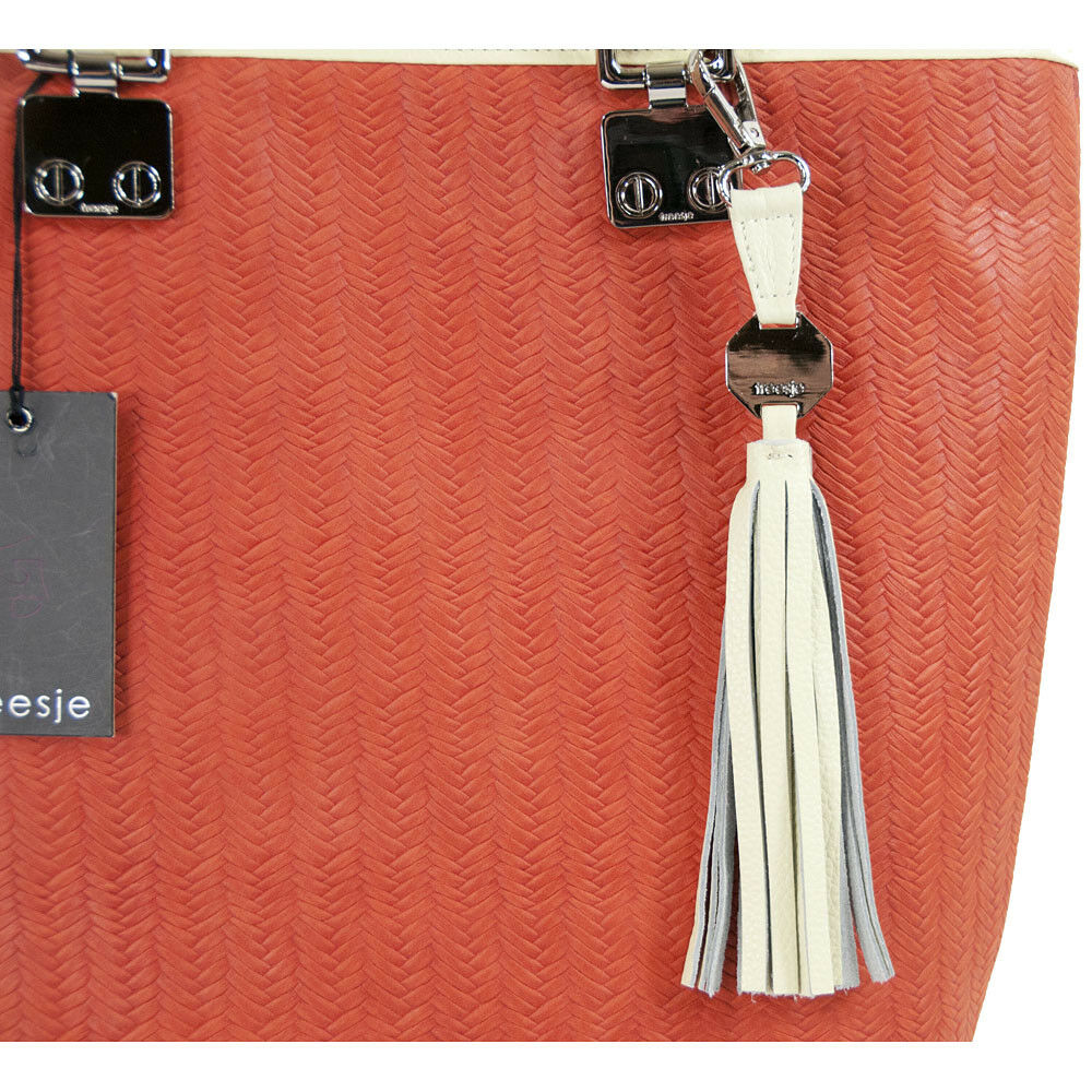 Treesje Orange Woven Leather Cream Tassel Large Organizer AWO-3032 Tote Bag NWT