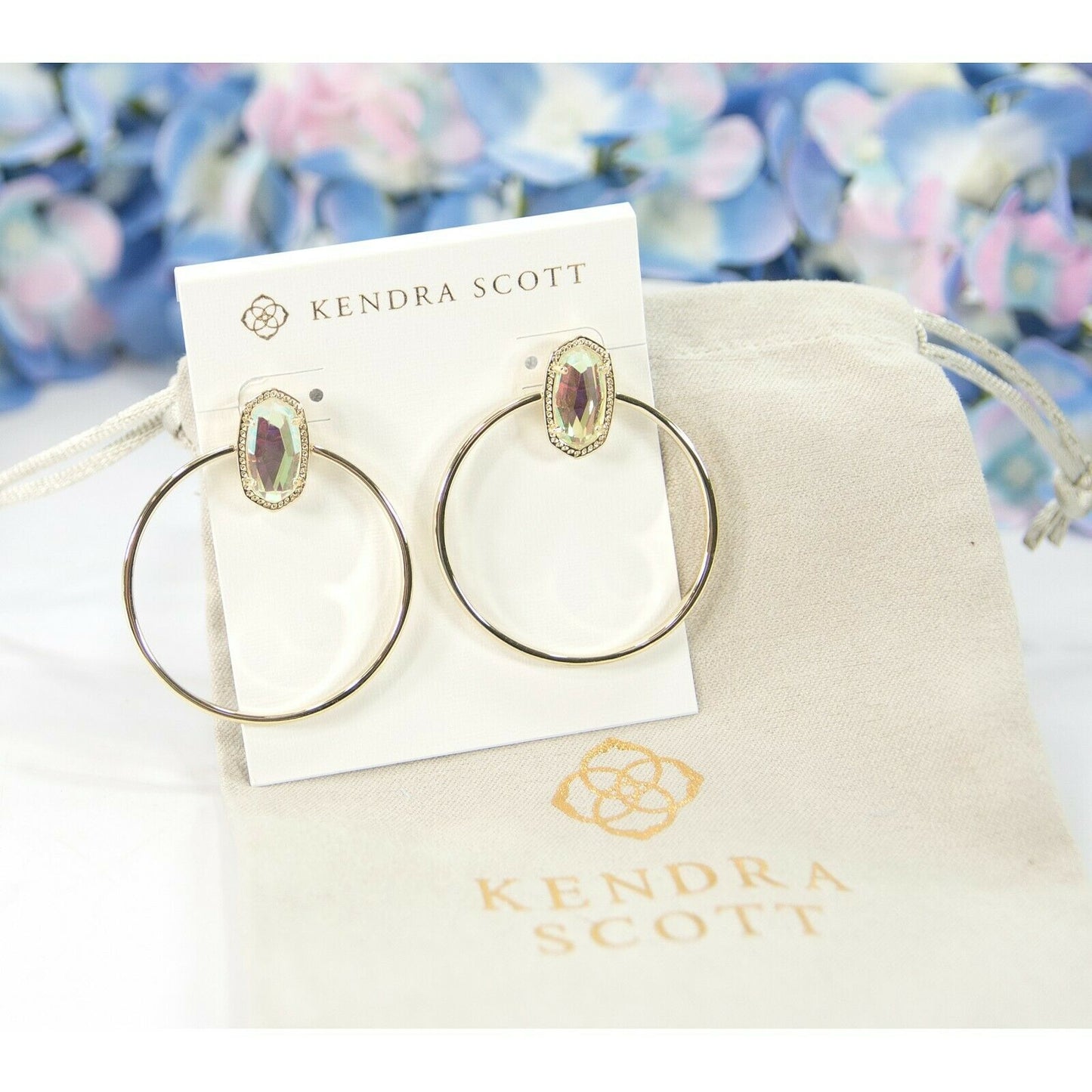 Kendra Scott Mayra Dichroic Glass Rhodium Drop Dangle Hoop Earrings NWT
